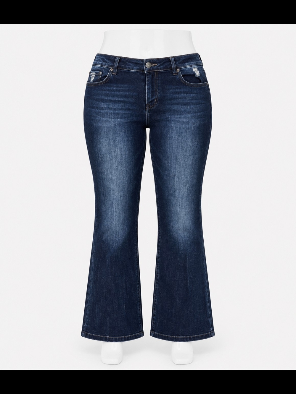 KanCan Distressed Dark Blue High-Rise Flare Jeans